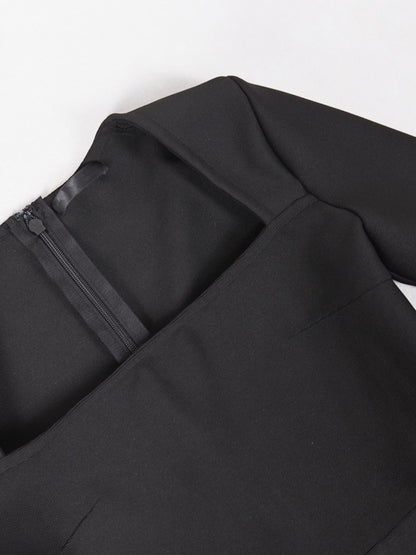Party Dress Mini Black U-Neck Flowers Long Sleeves Sexy Semi Formal Dress