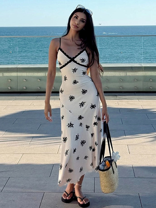 Daily Dresses For Women Maxi Apricot Lace Sleeveless V-Neck Printed Dress