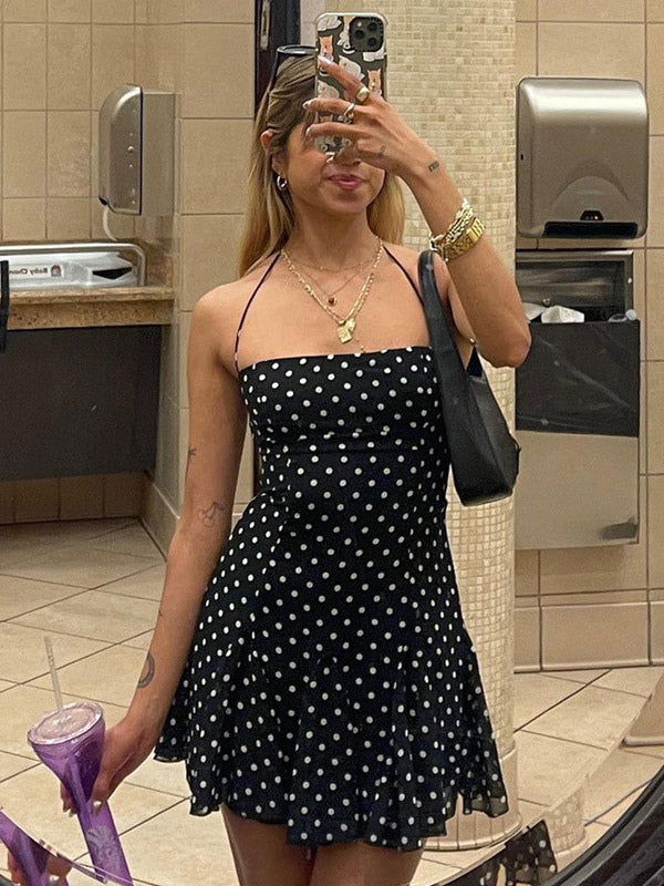 Mini Dresses For Woman Sleeveless Halter High Rise Waist Chic Black Backless Dress