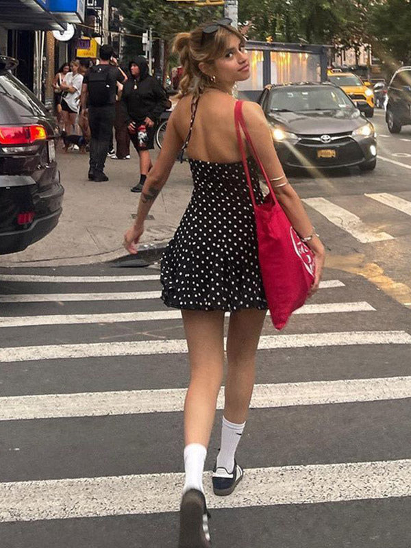 Mini Dresses For Woman Sleeveless Halter High Rise Waist Chic Black Backless Dress