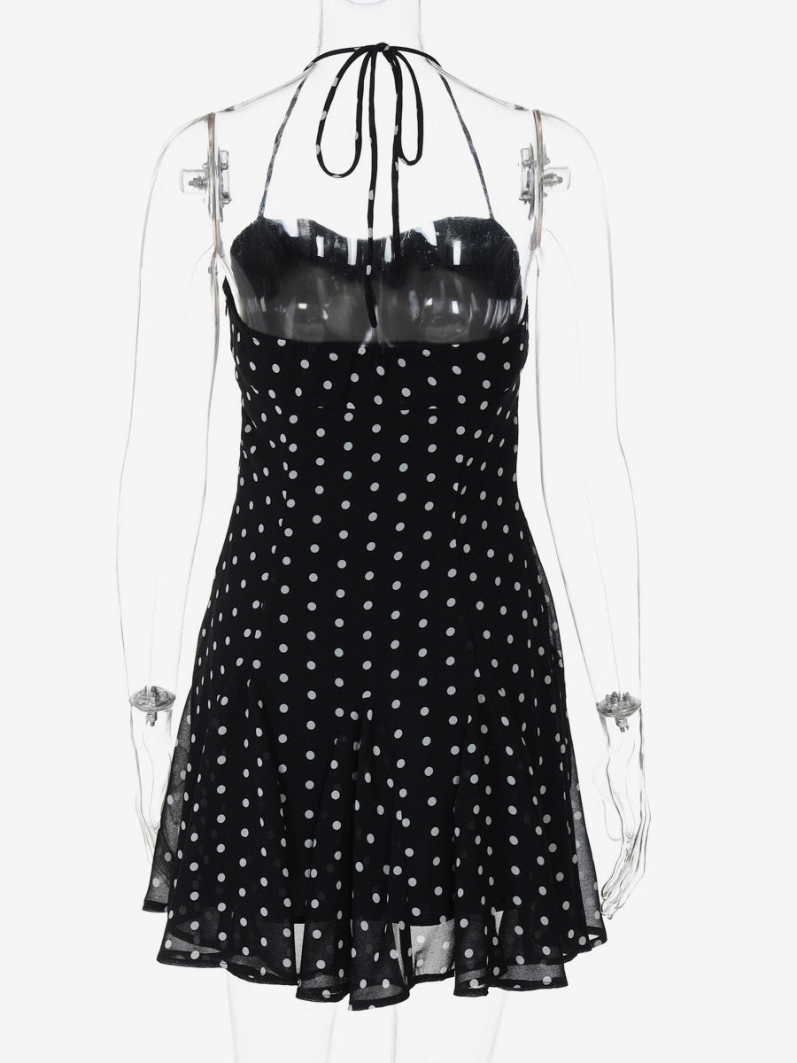 Mini Dresses For Woman Sleeveless Halter High Rise Waist Chic Black Backless Dress