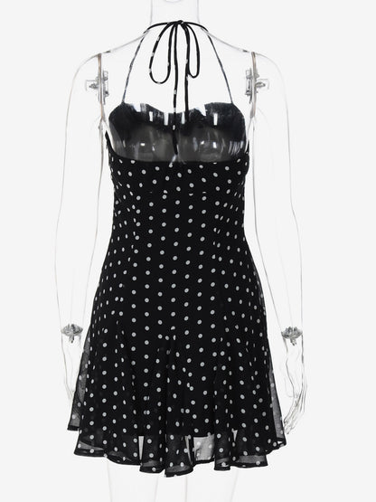 Mini Dresses For Woman Sleeveless Halter High Rise Waist Chic Black Backless Dress