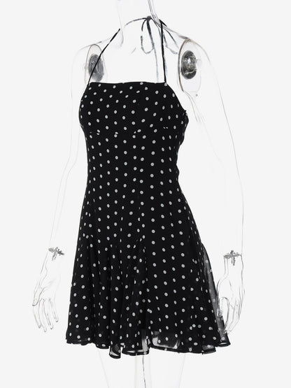 Mini Dresses For Woman Sleeveless Halter High Rise Waist Chic Black Backless Dress