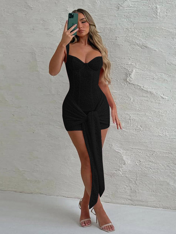 Party Dress Mini Black Straps Neck Lace Sleeveless Backless Casual Semi Formal Dress