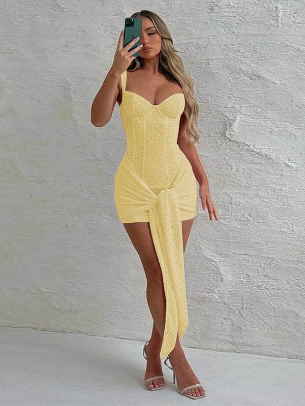 Party Dress Mini Black Straps Neck Lace Sleeveless Backless Casual Semi Formal Dress