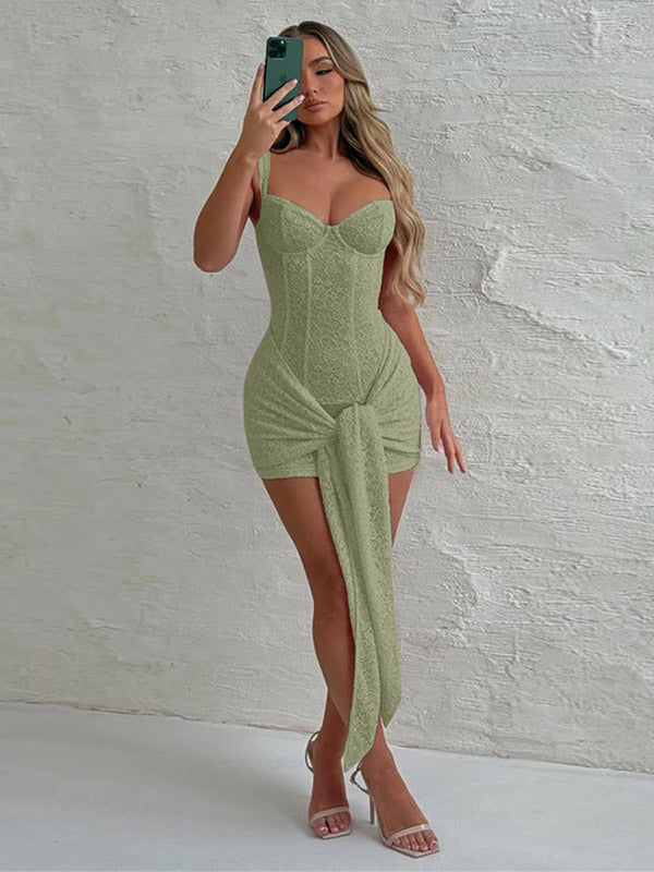 Party Dress Mini Black Straps Neck Lace Sleeveless Backless Casual Semi Formal Dress
