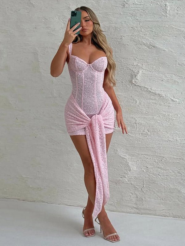 Party Dress Mini Black Straps Neck Lace Sleeveless Backless Casual Semi Formal Dress