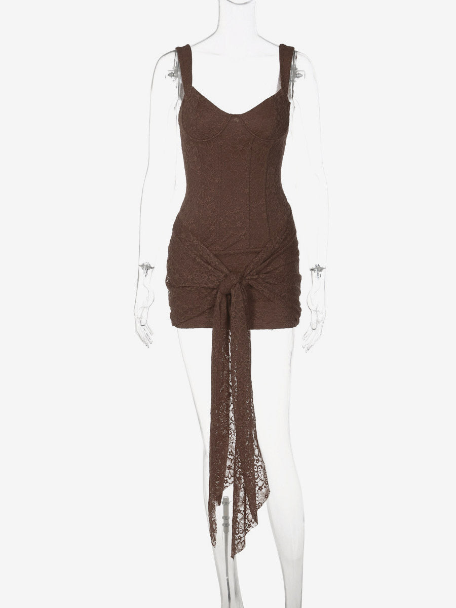 Party Dress Mini Black Straps Neck Lace Sleeveless Backless Casual Semi Formal Dress