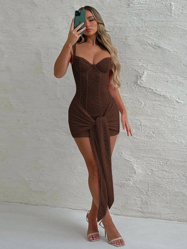 Party Dress Mini Black Straps Neck Lace Sleeveless Backless Casual Semi Formal Dress