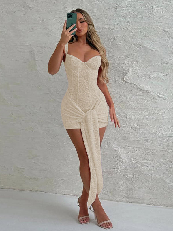 Party Dress Mini Black Straps Neck Lace Sleeveless Backless Casual Semi Formal Dress