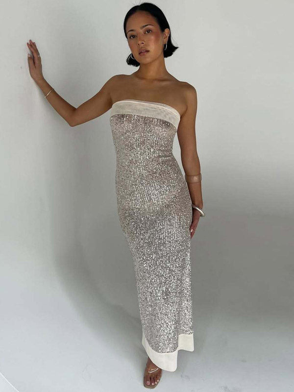 Party Dress Mint Green Strapless Sequins Backless Sleeveless Casual Semi Formal Dress