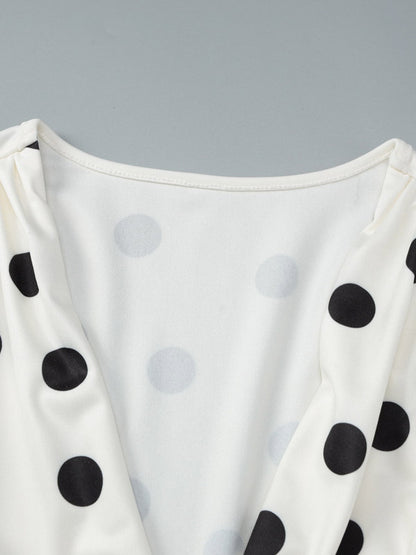 Date Night Dresses Summer Long Sleeves Polka Dot V-Neck Puff Sleeves Casual White Mini Dress