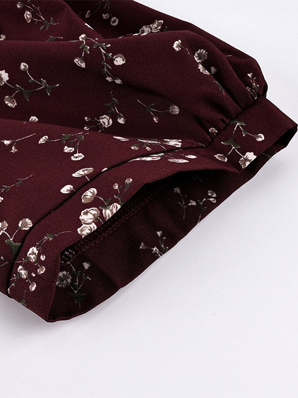 Night Out Dresses Maxi Burgundy Short Puff Sleeves High Collar Summer Dress