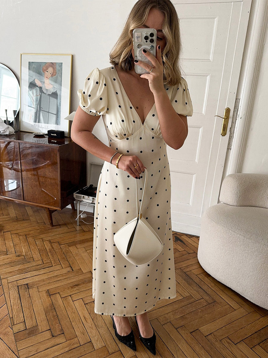 Daily Dresses Maxi Woman's Short Sleeves V-Neck Casual Apricot Summer Dress