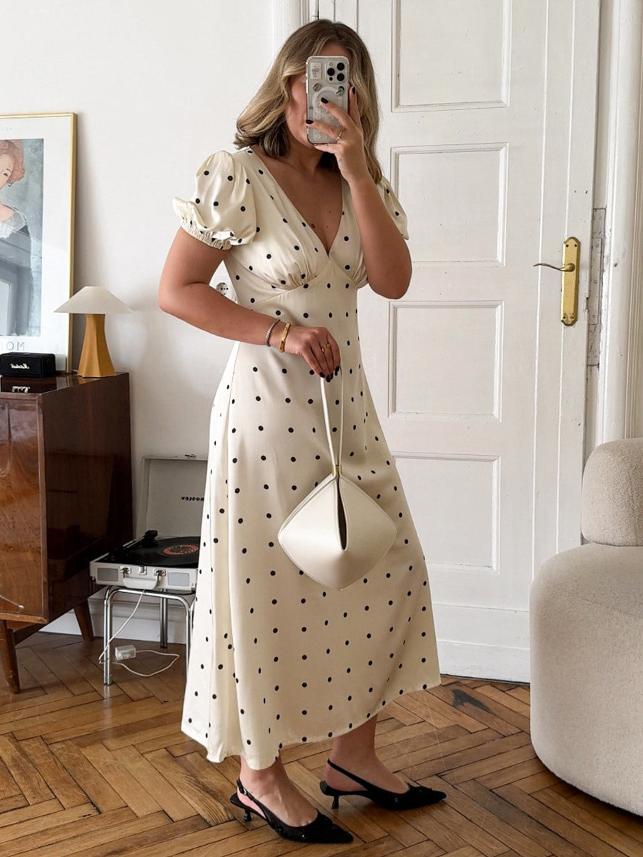 Daily Dresses Maxi Woman's Short Sleeves V-Neck Casual Apricot Summer Dress