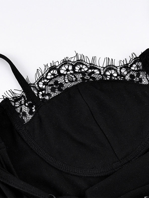 Vest Black Cami Top Straps Neck Lace Casual Backless Women Summer Camis