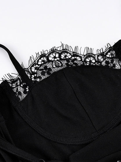 Vest Black Cami Top Straps Neck Lace Casual Backless Women Summer Camis