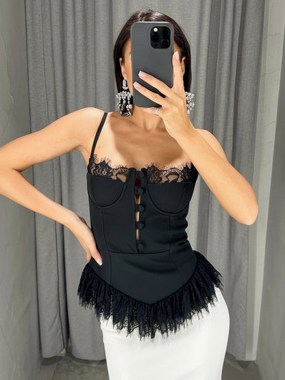 Vest Black Cami Top Straps Neck Lace Casual Backless Women Summer Camis