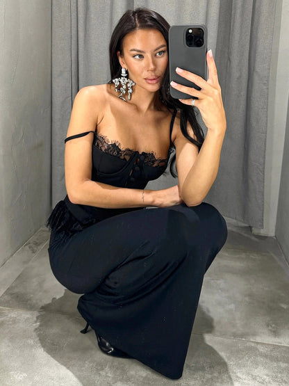 Vest Black Cami Top Straps Neck Lace Casual Backless Women Summer Camis