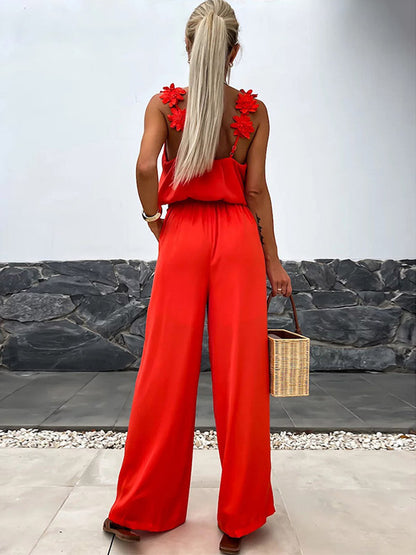Jumpsuits Olive V-Neck Sleeveless Spaghetti Straps Polyester Straight Summer One Piece Outfit