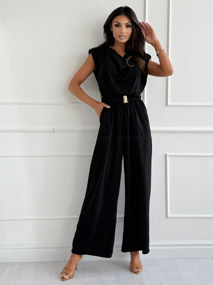 Jumpsuits Light Apricot Cowl Neck Sleeveless Straight Summer One Piece Outfit