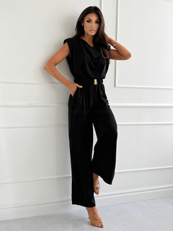 Jumpsuits Light Apricot Cowl Neck Sleeveless Straight Summer One Piece Outfit