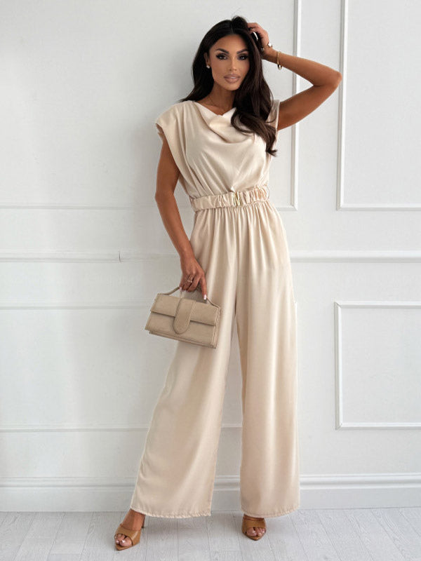 Jumpsuits Light Apricot Cowl Neck Sleeveless Straight Summer One Piece Outfit