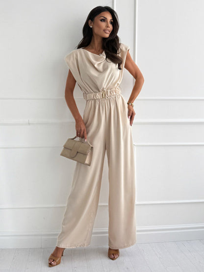 Jumpsuits Light Apricot Cowl Neck Sleeveless Straight Summer One Piece Outfit