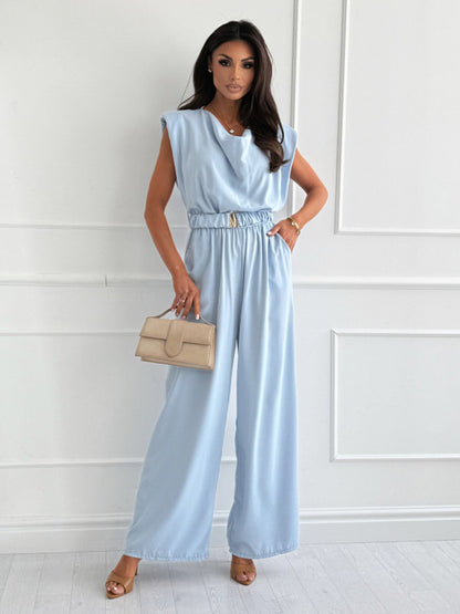 Jumpsuits Light Apricot Cowl Neck Sleeveless Straight Summer One Piece Outfit