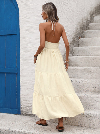 Backless Halter Maxi Dress With Ruffle Details Boho Glamour For Beach Beyond