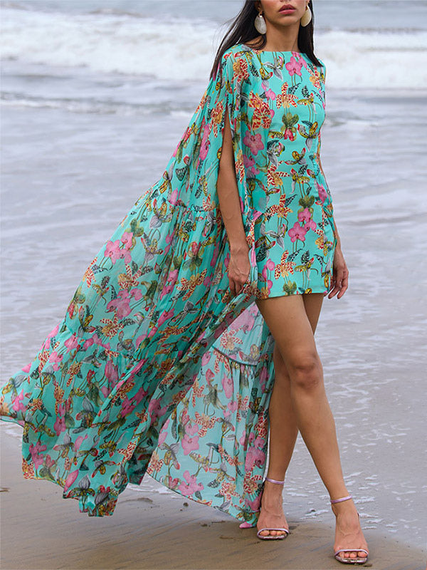 Vacation Dresses Maxi Ruffles Sleeveless Jewel Neck Sexy Black Bohemian Dress