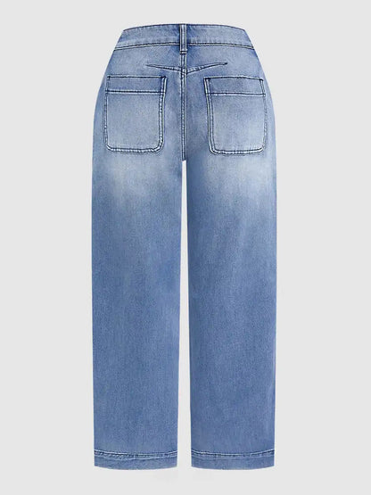 Jeans Light Wash Barrel High Waisted Cropped Denim Pants