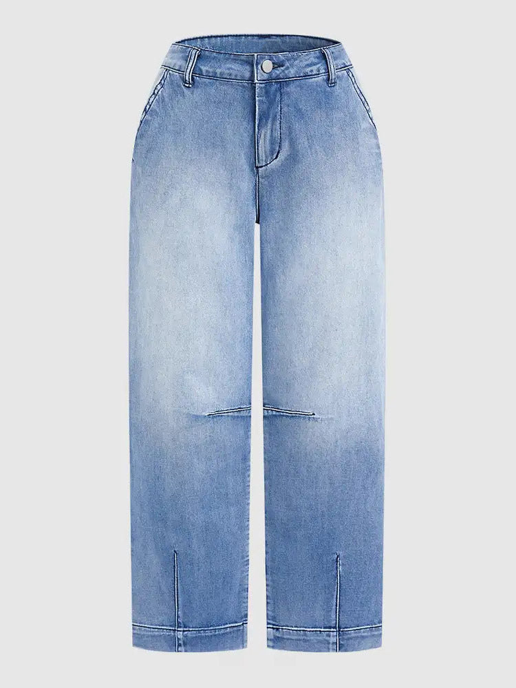Jeans Light Wash Barrel High Waisted Cropped Denim Pants