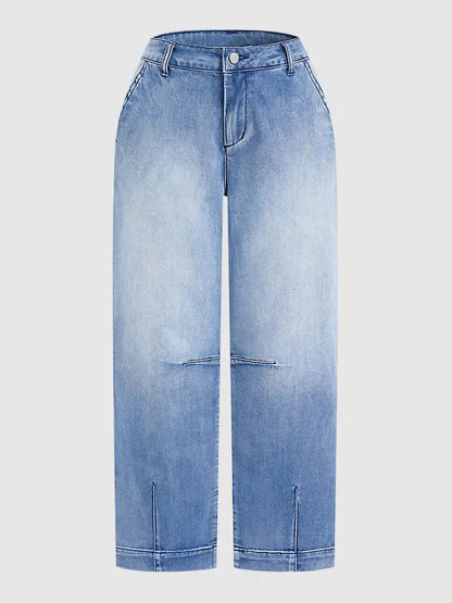 Jeans Light Wash Barrel High Waisted Cropped Denim Pants