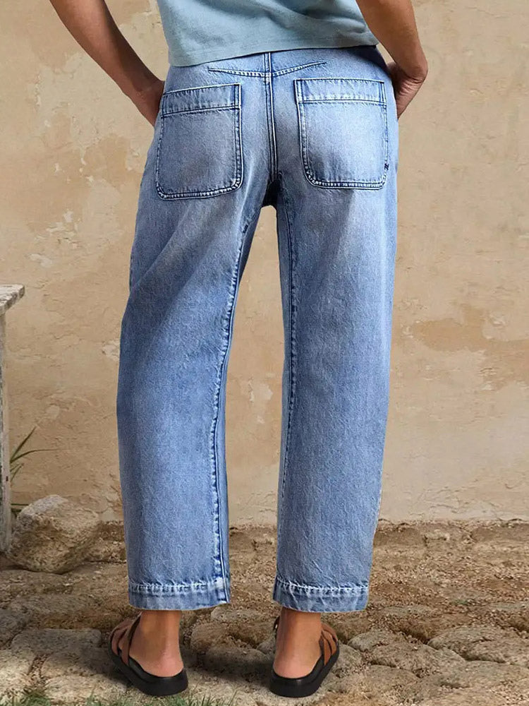 Jeans Light Wash Barrel High Waisted Cropped Denim Pants