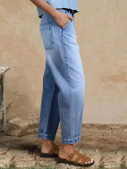 Jeans Light Wash Barrel High Waisted Cropped Denim Pants