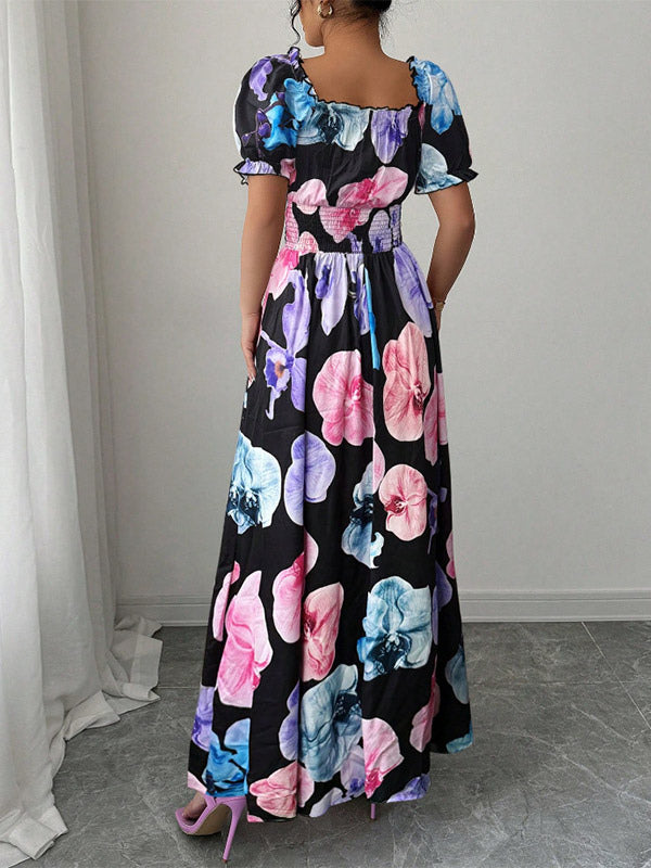 Floral Print Square Neck Maxi Dress For Women Elegant Summer Ready