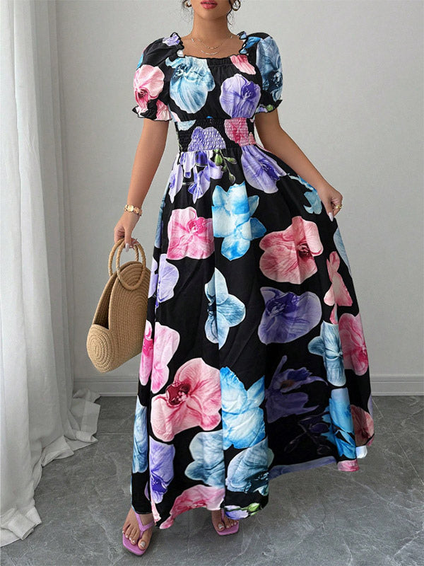 Floral Print Square Neck Maxi Dress For Women Elegant Summer Ready