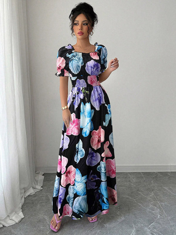 Floral Print Square Neck Maxi Dress For Women Elegant Summer Ready