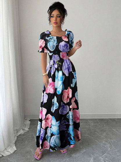 Floral Print Square Neck Maxi Dress For Women Elegant Summer Ready