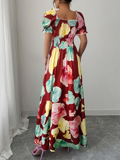 Floral Print Square Neck Maxi Dress For Women Elegant Summer Ready