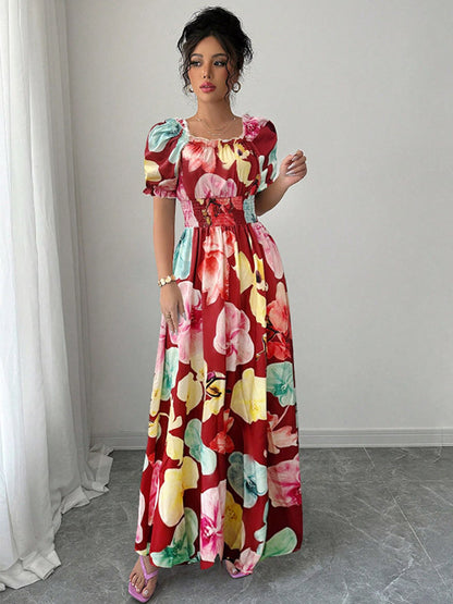 Floral Print Square Neck Maxi Dress For Women Elegant Summer Ready