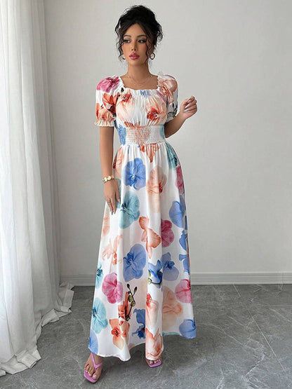 Floral Print Square Neck Maxi Dress For Women Elegant Summer Ready