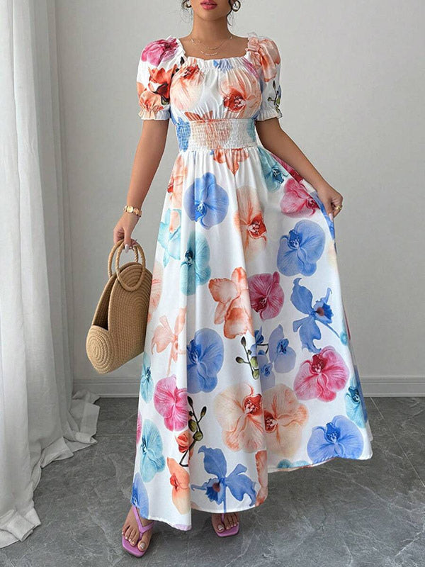 Floral Print Square Neck Maxi Dress For Women Elegant Summer Ready