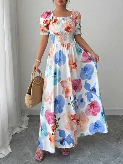 Floral Print Square Neck Maxi Dress For Women Elegant Summer Ready