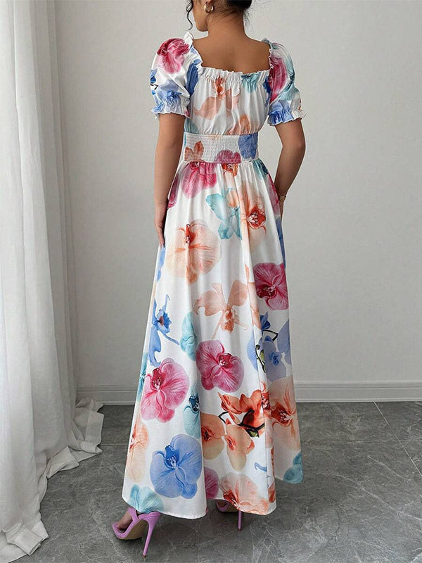 Floral Print Square Neck Maxi Dress For Women Elegant Summer Ready