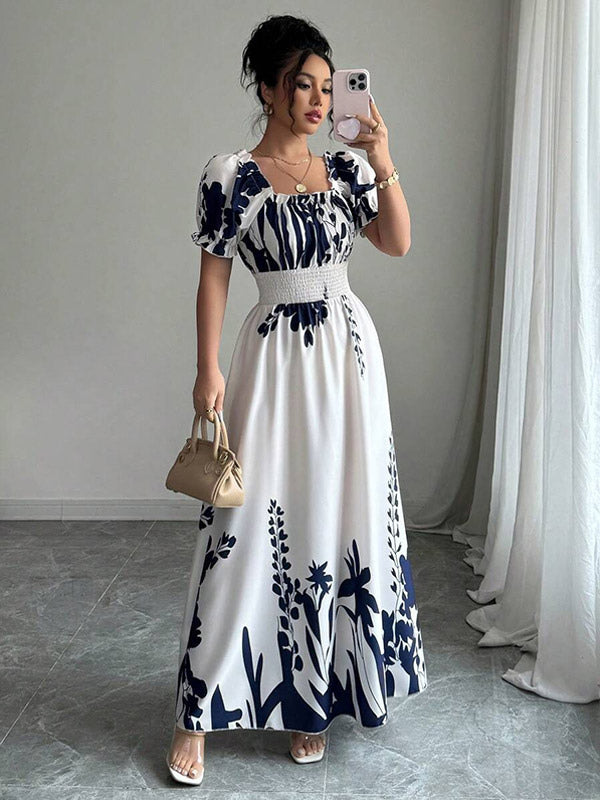 Floral Print Square Neck Maxi Dress For Women Elegant Summer Ready