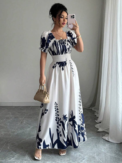 Floral Print Square Neck Maxi Dress For Women Elegant Summer Ready