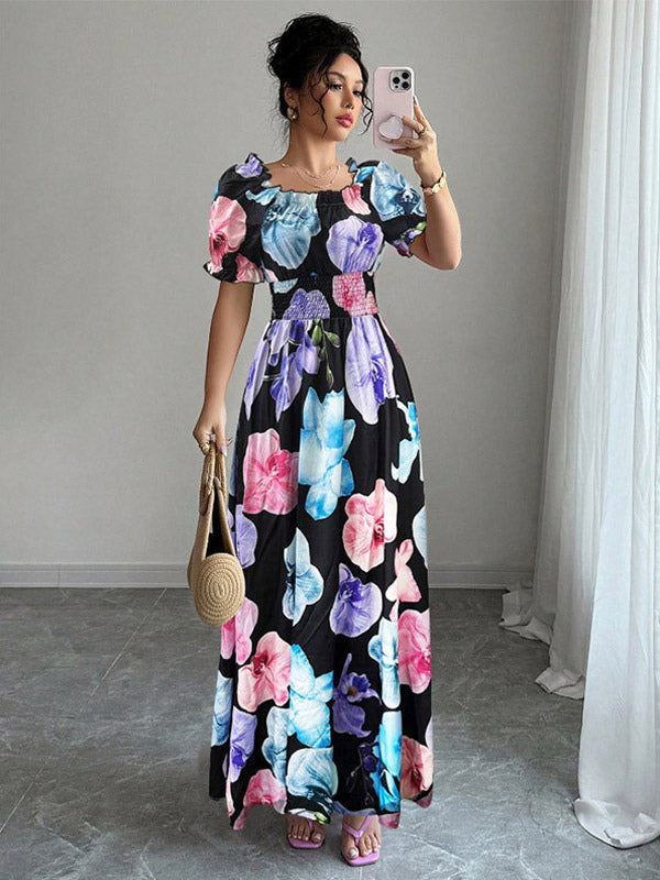 Floral Print Square Neck Maxi Dress For Women Elegant Summer Ready
