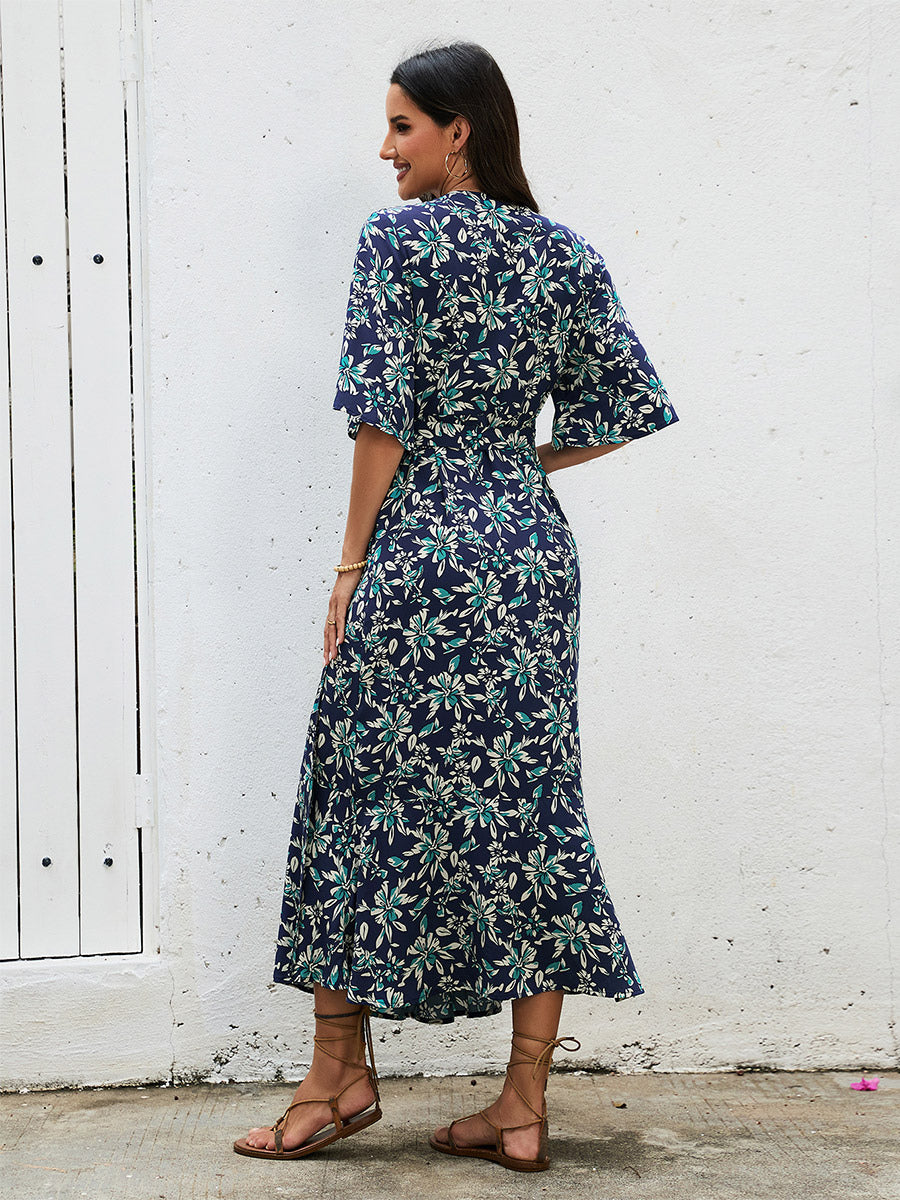 Bohemian Summer Vibes Red Floral Wrap Maxi Dress Lightweight Flirty Great For Beach City Strolls